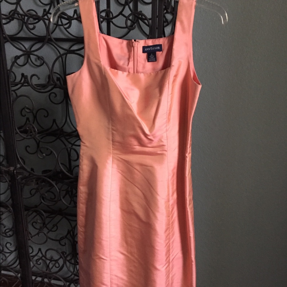 Knee length silk peach dress with jacket